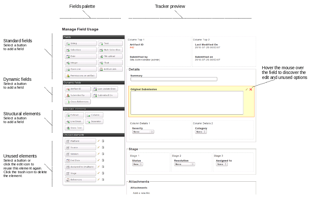 Tracker Admin Field Usage Overview